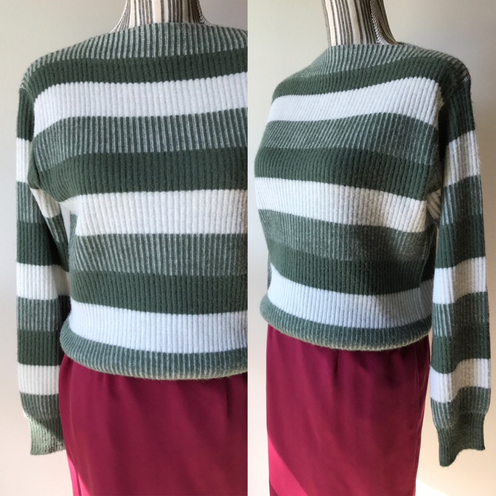 Green striped boatneck sweater
